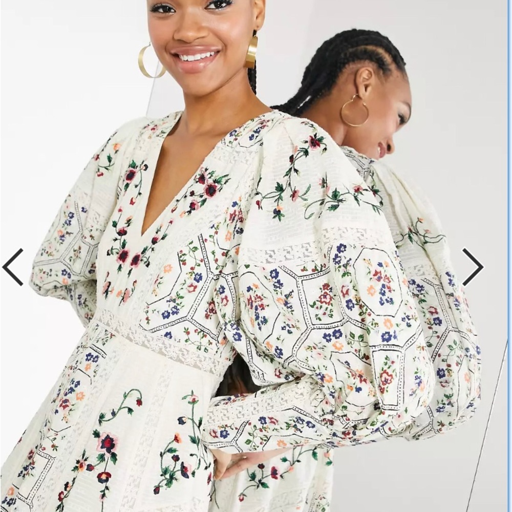 ASOS EDITION floral embroidered midi dress with lace inserts